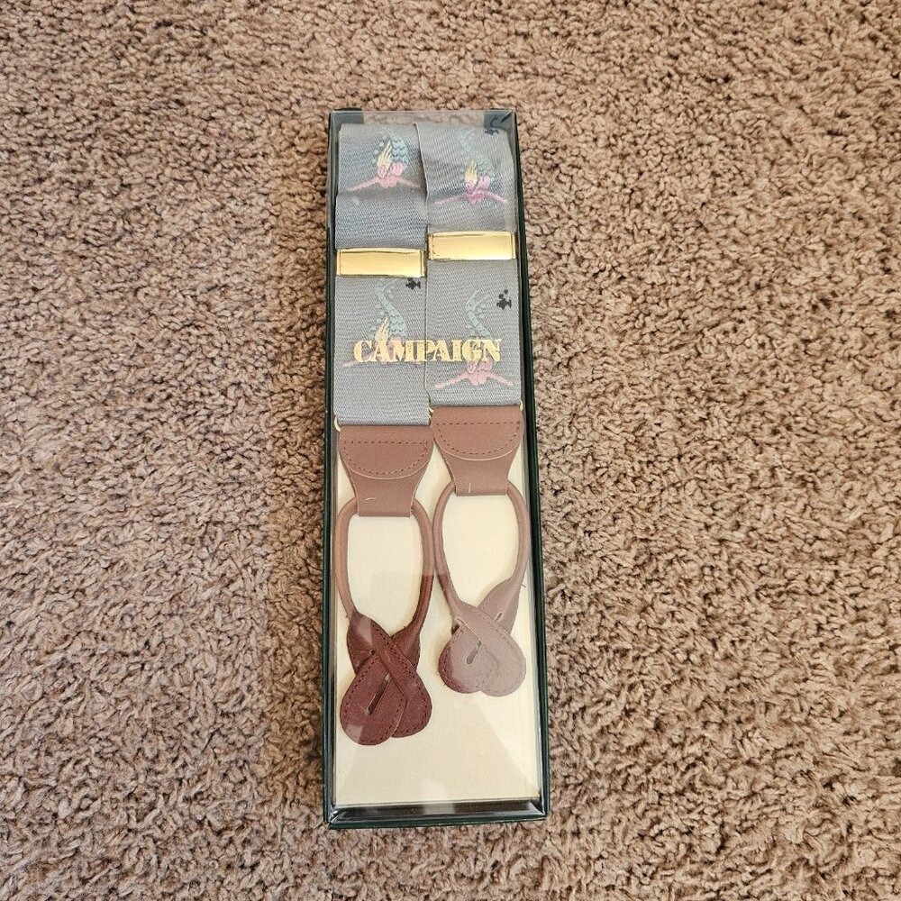 NIB Vintage Campaign Nordstrom Suspenders Old Stock Gray Mermaid Retro Unisex - Picture 1 of 9